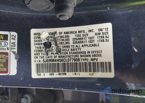 2012 Honda Cr-V Ex from USA, damaged, VIN 5J6RM4H56CL077908